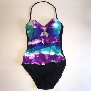 La Blanca Tie Dye Purple Blue One Piece Swimsuit